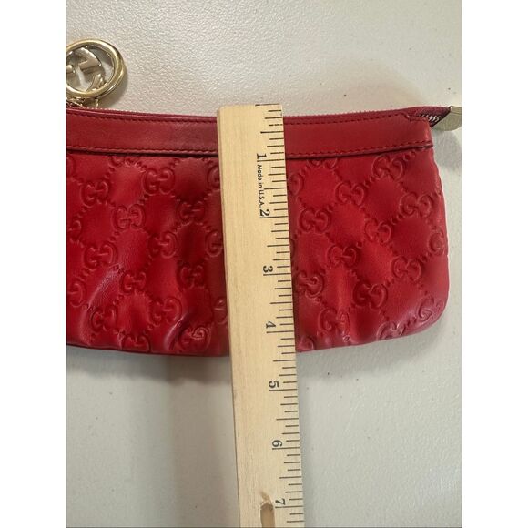 Gucci Red Guccissima Leather Interlocking G Wristlet Pouch Key Pouch - Picture 10 of 11